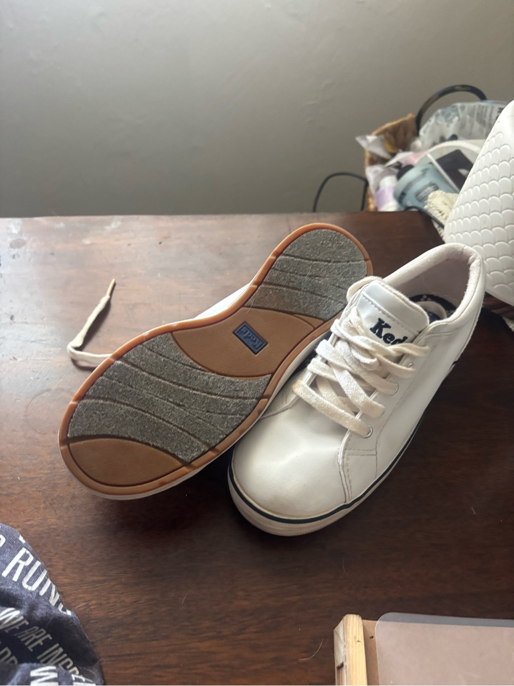 Keds Kids White Leather Low-Top Sneakers